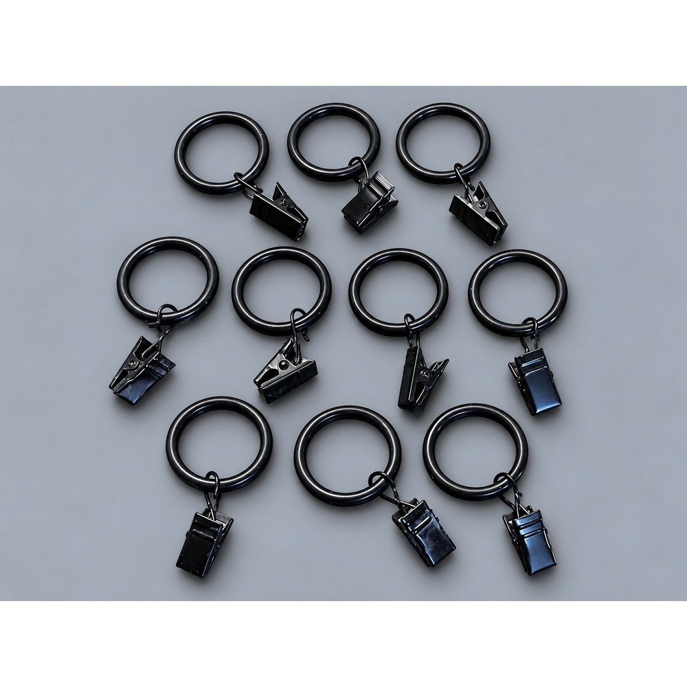 Ikea SYRLIG Curtain Ring Set Unisex 1" Black Excellent 10-pack w/Hooks & Clips